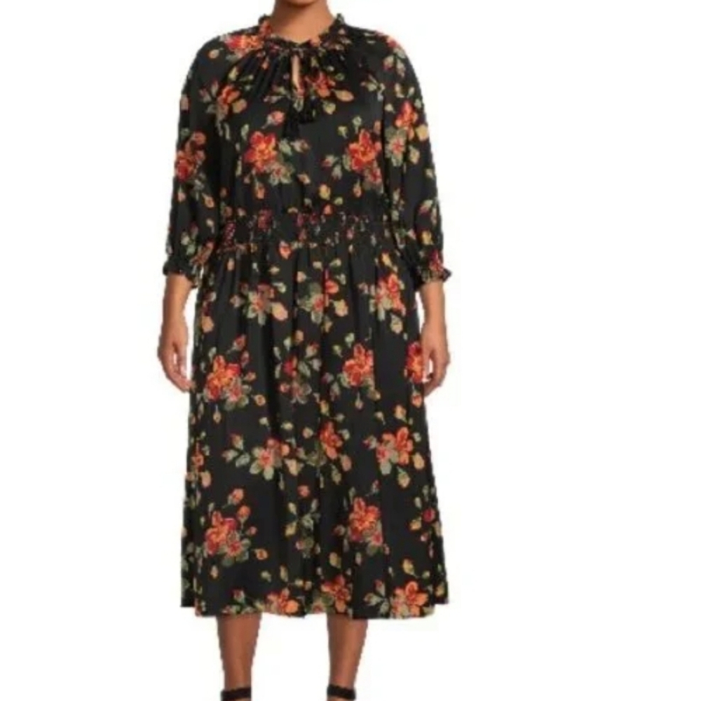 Size 14! NWT, Terra‎ & Sky Black Floral Midi Dress